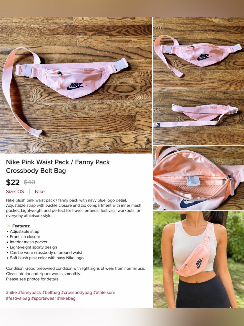 Nike Pink Waist Pack / Fanny Pack Crossbody Belt Bag